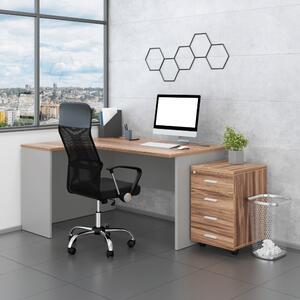 Sestava kancelářského nábytku SimpleOffice 2, 140 cm, levá, ořech vlašský / šedá