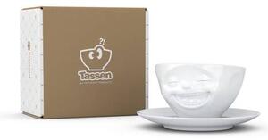 Vysmátý šálek a podšálek na kávu, cappuccino, čaj 200 ml, 58products (bílý porcelán)
