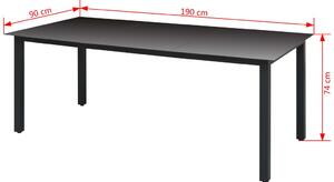 Zahradní jídelní skleněný stůl - černý hliník | 190x90x74 cm