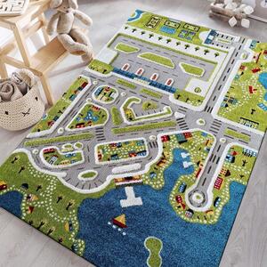 Dětský koberec Sensory s motivem přímořského městečka Šířka: 100 cm | Délka: 150 cm