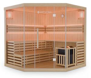 Rohová finská sauna 200x200 cm 8 kW, LED, bezpečnostní sklo