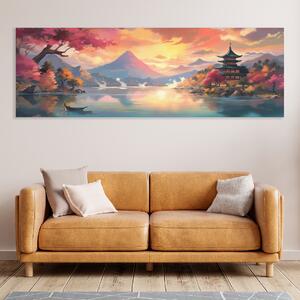 Obraz na plátně - Japonský chrám u vody FeelHappy.cz Velikost obrazu (šířka x výška): 60 x 20 cm