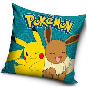 Dekorační polštář Pokémoni - motiv Pikachu a Eevee - 40 x 40 cm