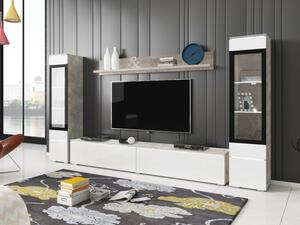 Nábytek do obývacího pokoje Sawoti II, Barva: Beton + Bílý lesk, Osvětlení: osvětlení LED - bílé 5903211074554