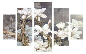 (3702) WHITE FLOWERS nástěnný obraz MDF (5 kusů)