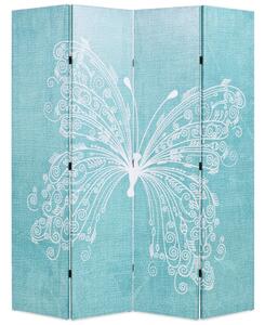 Skládací paraván 160 x 180 cm motiv motýla modrý