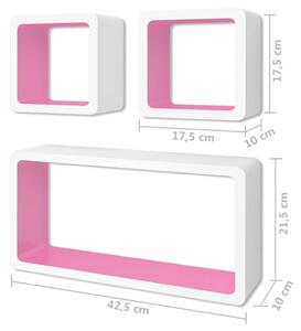Nástěnné police krychlové 6 ks | bílé a růžové