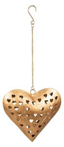 Zlatý antik závěsný svícen na čajovou svíčku ve tvaru srdce – 23x6x22 cm