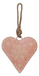 Růžové závěsné kovové srdce se zdovením Heartic – 10x3x10 cm