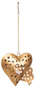 Zlatý antik závěsný svícen na čajovou svíčku ve tvaru srdce – 23x6x22 cm
