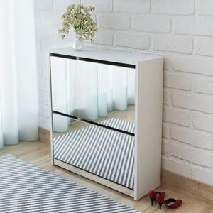 Botník Sinclair - dvoupatrový - zrcadlový - bílý | 63x17x67 cm