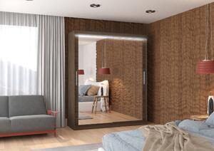 ADRK Šatní zrcadlová skříň posuvná s LED osvětlením ETTORE CH 180 L, choco
