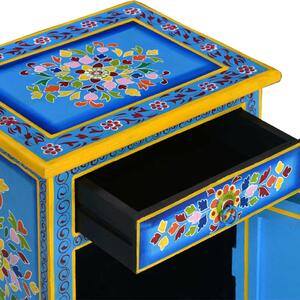 Noční stolek z masivního mangovníku - ručně malovaný | tyrkysový