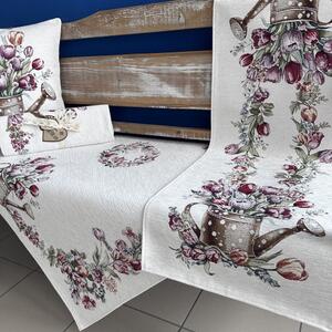 Tegatex Gobelínový ubrus chenille - tulipány v puntíkové konvičce Velikost: 40*140 cm
