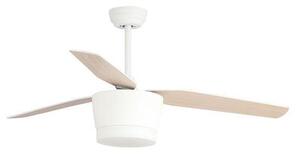 NV 5260261 Stropní ventilátor se světlem MONSOON tělo z oceli matná bílá a sklo 3ABS dřevěné listy LED 18W 3000K - NOVA LUCE