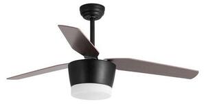 NV 5260251 Stropní ventilátor se světlem MONSOON tělo z oceli matná černá a sklo 3ABS dřevěné listy LED 18W 3000K - NOVA LUCE