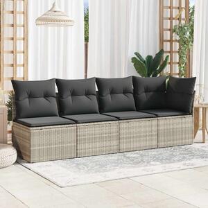 Zahradní pohovka s poduškami 4místná světle šedá polyratan