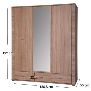 Šatní skříň Gwenn 3D3S (se zrcadlem) (dub sonoma). 1052936