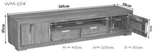 PLAIN SHEESHAM TV stolek se skříňkami 205x45 cm, palisandr