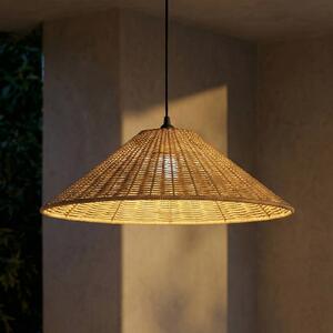 Lucande Venkovní závěsná lampa Taniola, 1 žárovka, kuželovitá, Ø 60 cm, stmívatelný, Tmavé dřevo, Dřevo, Venkovský / rustikální