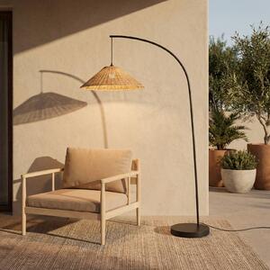 Lucande Venkovní lampa Taniola, kuželovitá, ratan, 195 cm, IP44, Tmavé dřevo, Dřevo, Venkovský / rustikální, stojací lampa