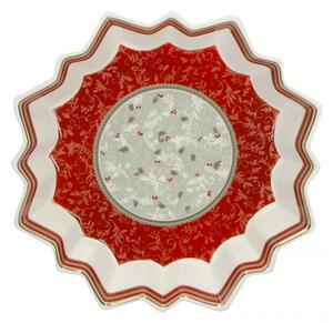 Tác/mísa na cukroví 22 cm ve tvaru hvězdy Connubio BRANDANI (barva - porcelán, šedá/červená)