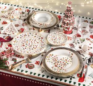 Vánoční jídelní porcelánová 18-ti dílná sada talířů VÁNOČNÍCH CHICCHI E BALOCCHI BRANDANI (barva - porcelán, bílá/červená, barevná)