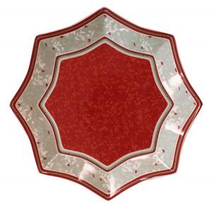 Talíř/tác na cukroví 28 cm ve tvaru hvězdy Connubio BRANDANI (barva - porcelán, šedá/červená)