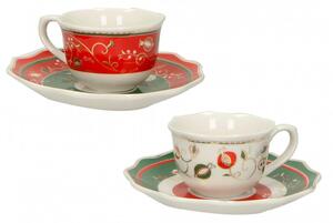 Vánoční sada 2 šálků s podšálkami na espresso Tempo di Festa I. BRANDANI (barva - porcelán, bílá/červená/zelená)