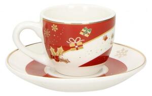 Vánoční sada 2 šálků s podšálky na espresso ALLELUIA BRANDANI (barva - porcelán, bílá/červená/zlatá)