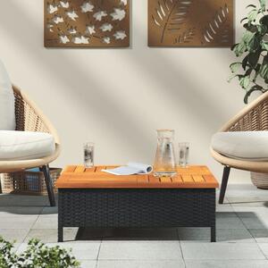 Zahradní stolek černý 70 x 70 x 25 cm ratan a akáciové dřevo