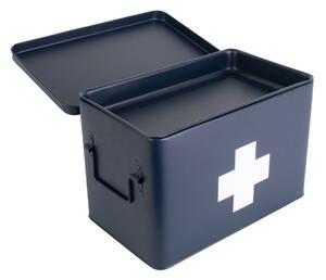 Plechový box lékárnička L tmavě modrý Present Time (Barva- tmavě modrá, bílý kříž)