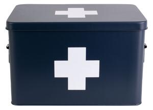 Plechový box na léky L tmavě modrý Present Time (Barva- tmavě modrá, bílý kříž)