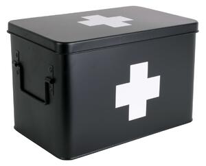 Plechový box na léky L černý Present Time (Barva- černá, bílý kříž)