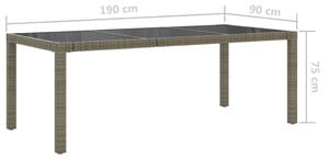 Zahradní stůl šedý 190 x 90 x 75 cm tvrzené sklo a polyratan