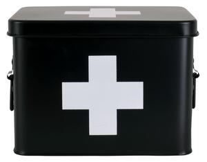 Plechový box lékárnička M černý Present Time (Barva- černá, bílý kříž)