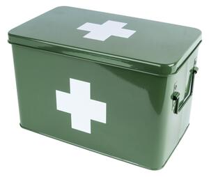 Plechový box lékárnička L šedozelený Present Time (Barva- šedozelená, bílý kříž)