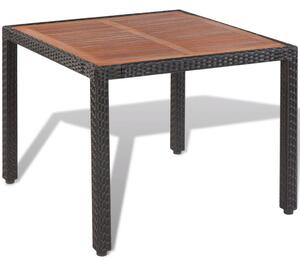 Zahradní jídelní set 9 ks - dřevěná stolní deska - polyratan | černý