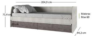 Jednolůžková postel 90 cm Norine (olše polární + onyxová) (s roštem). 1053118