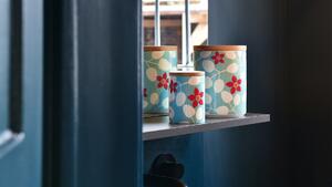 Porcelánová dóza s dřevěným víkem malá Primavera REMEMBER (Barva-modrá,bílá,červená,květy)