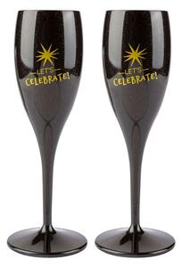 CHEERS NO.1 Let's celebrate, sklenice na sekt 100ml set 2ks KOZIOL (Barva-černá perleťová/ zlatý nápis)