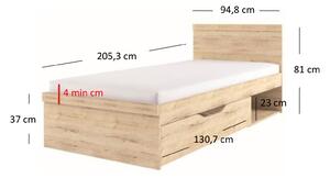 Jednolůžková postel 90 cm ORIT (dub san remo) (s roštem). 1053204