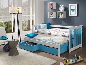 Moderní dětská postel Sambor pro 2 děti, bílá/modrá (180x80cm)