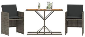 3dílný bistro set s poduškami šedý polyratan