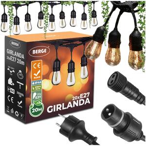 BERGE Zahradní světlo Garland 20m +21x LED žárovka 1W Venkovní voděodolná