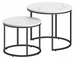 KÁVOVÝ STOLEK KULATÝ SET 2ks DO OBÝVACÍHO POKOJE MRAMOR ČERNÝ 53x45 a 43x35