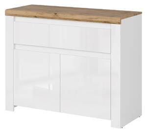 Komoda Vina 2d1s (bílá lesklá + dub wotan). Akce -22%