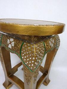 Odkládací stolek zlatý kulatý CASTLE, dřevo, ruční práce (ručně zdobený stolek, 50 cm)