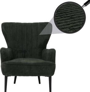 Křeslo HWC-K37, křeslo typu "cocktail" nebo "uši", čalouněné, retro, vintage, potahová látka: cord (290 g/m²), tmavě zelená barva