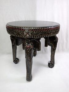 Stolek konferenční černý CASTLE, exotické dřevo, ruční práce (stolek zdobený - slon, dřevo Suar, 52 cm)